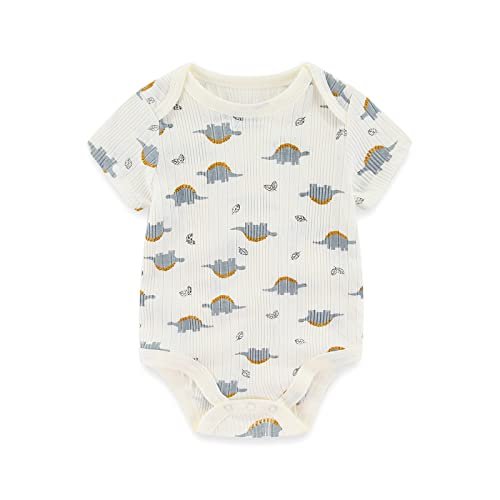 MAMIMAKA Newborn Baby Short Sleeve Bodysuit Cotton One-Piece Baby Clothes 5-Pack, 0-12 Months