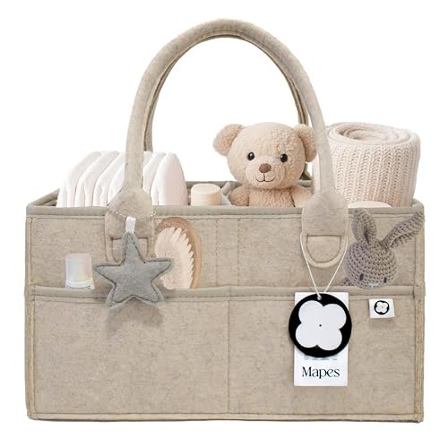 Mapes Diaper Caddy Organizer – Portable Baby Storage Basket for Diapers, Wipes & Essentials – Soft Felt Nursery Organizer with Removable Divider – Ideal for Changing Table & Car Travel