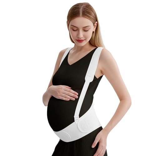 Maternity Belly Bands for Pregnant Women - Double Support Pregnancy Belly Band Breathable Soft Adjustable - Belt for Abdomen Waist Back, Fit Ab 35.5"-55.1" (White, One Size)