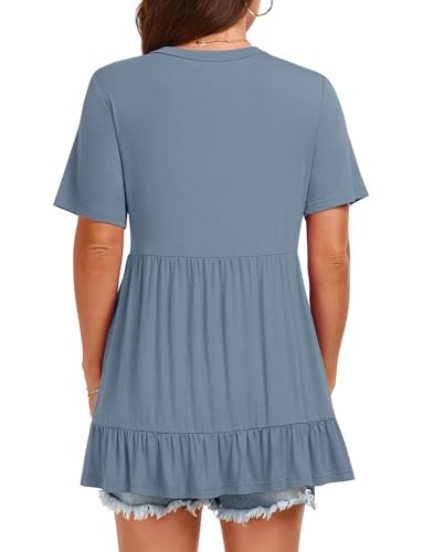 Maternity Shirts Short Sleeve Tops Tunic Casual Pregnancy Clothes 2025 Summer V Neck Tiered Dressy Blouse