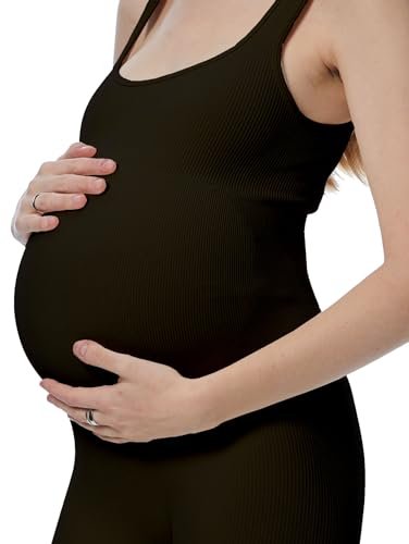 Maternity Workout Romper Pregnancy Yoga Ribbed One Piece Seamless Square Neck Leggings Jumpsuit