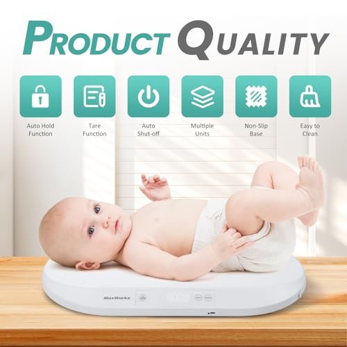 MaxWorks 51075 Baby & Pet Scale – 88 lbs Capacity, Type-C Rechargeable or AAA Battery, Large Platform, Unit Conversion, Lock & Tare, White (g/kg/lb/oz)