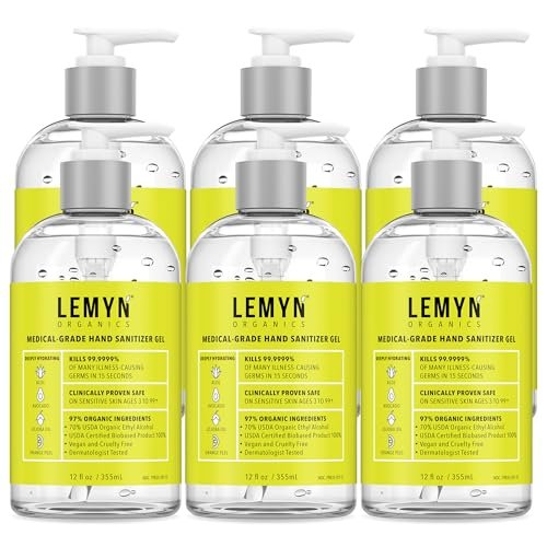 Medical Grade Hand Sanitizer Gel - 97% ORGANIC - 12 FL.OZ. (PACK OF 6)