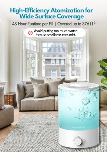 MegaWise Topfill 7-colour Night light humidifier for Kid bedroom with 3.5L Large Capacity, No leakage Design Fine Mist Output Auto Shutoff, Essential Oil Safe Tank