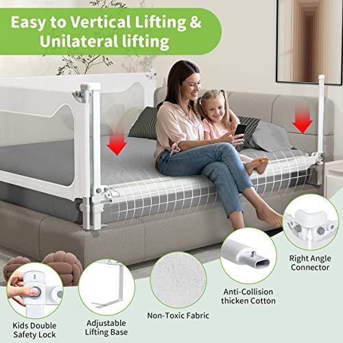 melafa365 Bed Rails for Toddlers, Upgrade Height Adjustable Baby Bed Rail Guard Specially Designed for Twin, Full, Queen, King Size - Safety Bed Guard Rails for Kids(White,1 Piece, 59")