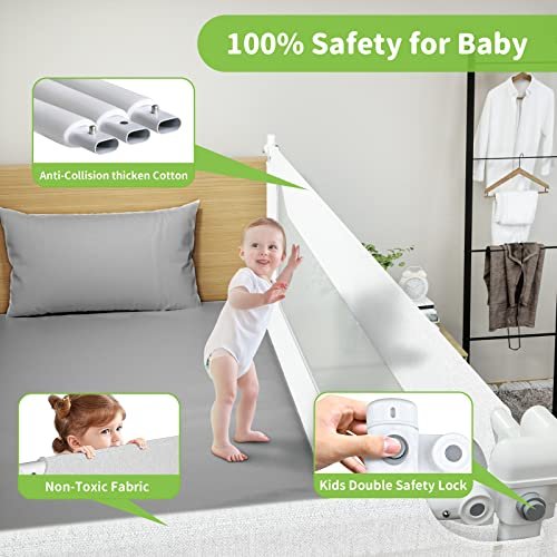 melafa365 Bed Rails for Toddlers, Upgrade Height Adjustable Baby Bed Rail Guard Specially Designed for Twin, Full, Queen, King Size - Safety Bed Guard Rails for Kids(White,1 Piece, 59")
