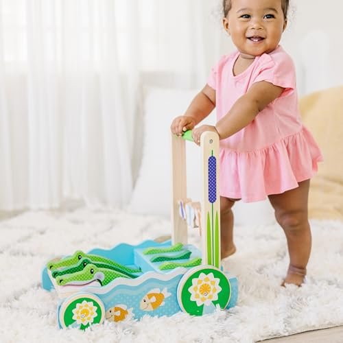 Melissa & Doug First Play Chomp and Clack Alligator Wooden Push Toy and Activity Walker - Pretend Play Developmental Baby Push Walker Toy For Toddlers Ages 1+, 1 EA