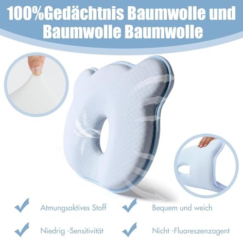 Memory Foam Baby Travel Pillow,Portable Cute Cartoon Bear Soft and Cozy Pillow, Breathable Bedding Set for Infants for Small Boys and Girls Prevent Flat Head