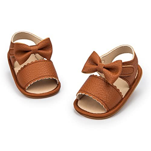 Miamooi Infant Baby Girls Boys Sandals Summer Bowknot Crib Shoes Toddler Pu Leather Flower Soft Rubber Sole Dress Flats First Walker Shoes