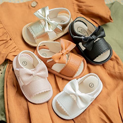 Miamooi Infant Baby Girls Boys Sandals Summer Bowknot Crib Shoes Toddler Pu Leather Flower Soft Rubber Sole Dress Flats First Walker Shoes