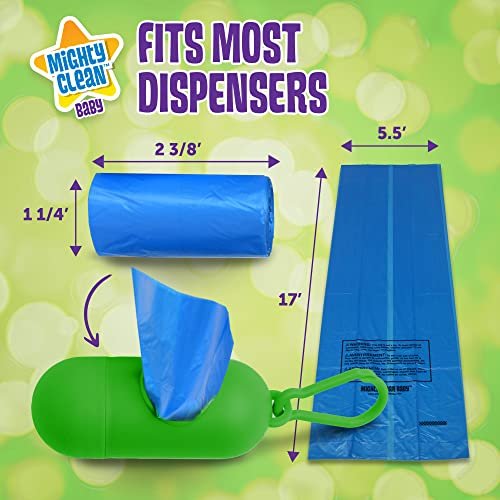 Mighty Clean Baby Disposable Diaper Bag Refill Rolls - Waste Sacks with Light Powder Scent - 72 Count