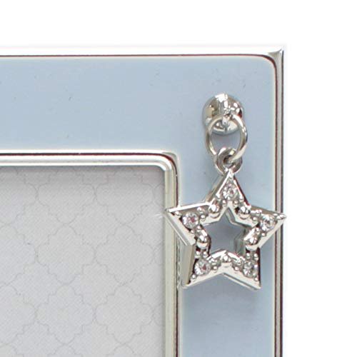 MIMOSA MOMENTS Silver Plated Metal Baby Picture Frame with Blue Enamel and a Star Charm(4x6, Silver & Blue)