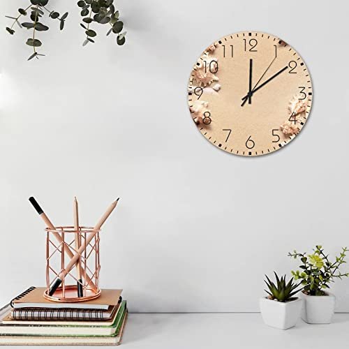 Minimalist Wood Clock Silent Non-Ticking Battery Operated Beach Ocean Theme Starfish Seashell Frameless Wall Clocks Sea Life Nautical Conch Teal Wooden Wall Decor for Nursery Bedroom Indoor 10"
