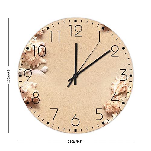 Minimalist Wood Clock Silent Non-Ticking Battery Operated Beach Ocean Theme Starfish Seashell Frameless Wall Clocks Sea Life Nautical Conch Teal Wooden Wall Decor for Nursery Bedroom Indoor 10"