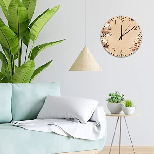 Minimalist Wood Clock Silent Non-Ticking Battery Operated Beach Ocean Theme Starfish Seashell Frameless Wall Clocks Sea Life Nautical Conch Teal Wooden Wall Decor for Nursery Bedroom Indoor 10"
