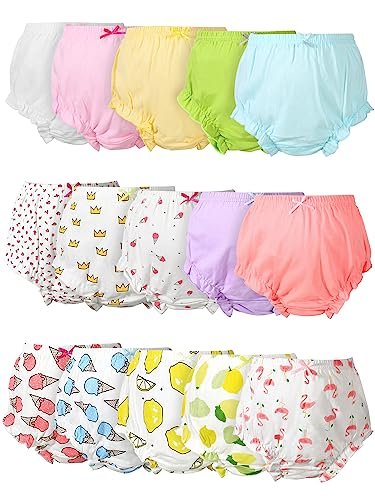 Mixweer 15 Pcs Diaper Covers for Baby Newborn Bloomers Ruffle Shorts Toddler Summer Assorted Panties Shorts Set for Boys Girls (Fresh, For 9-12 Months)