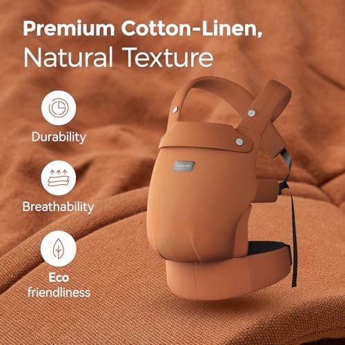 Momcozy Baby Carrier with Natural Cotton Linen, Built to Last, Ergonomic Design, 7-44lbs for Infant and Toddler, Lightweight and Comfortable, Hands-Free for Moms&Dads, Sepia