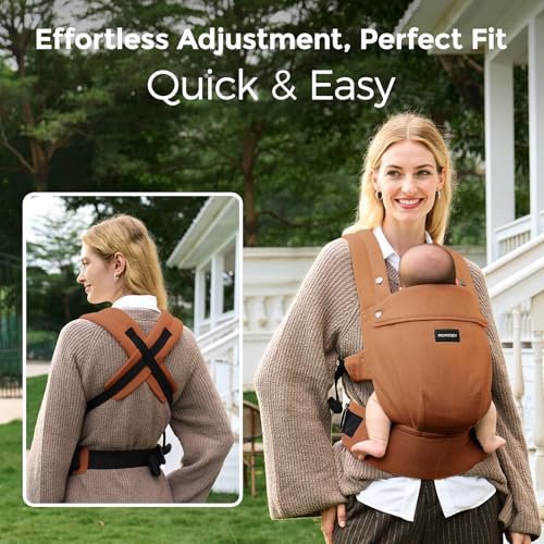 Momcozy Baby Carrier with Natural Cotton Linen, Built to Last, Ergonomic Design, 7-44lbs for Infant and Toddler, Lightweight and Comfortable, Hands-Free for Moms&Dads, Sepia
