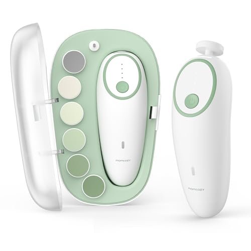 Momcozy Baby Nail File Electric, Gentle Baby Nail Trimmer Electric Rechargeable, Baby Nail Clipper Electric, 7 Grinding Head Replacement Pads
