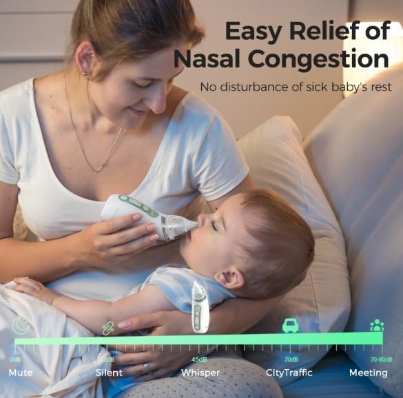 Momcozy Baby Nasal Aspirator, 3 Suction Levels Electric Nasal Aspirator for Baby, Newborn and Toddler, Portable Baby Nose Aspirator with Light Soothing and Music