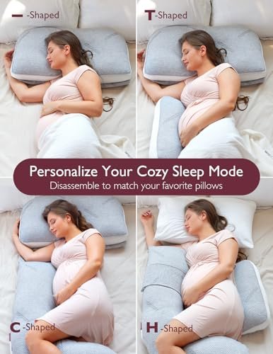 Momcozy G Shaped Pregnancy Pillow, Original Detachable Maternity Pillow with Flexible Belly Wedge Pillow for Pregnant Women, Full Body Support Pillows with Air Layer Cover, Grey and White