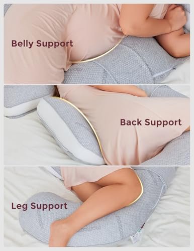 Momcozy G Shaped Pregnancy Pillow, Original Detachable Maternity Pillow with Flexible Belly Wedge Pillow for Pregnant Women, Full Body Support Pillows with Air Layer Cover, Grey and White