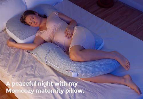 Momcozy G Shaped Pregnancy Pillow, Original Detachable Maternity Pillow with Flexible Belly Wedge Pillow for Pregnant Women, Full Body Support Pillows with Air Layer Cover, Grey and White