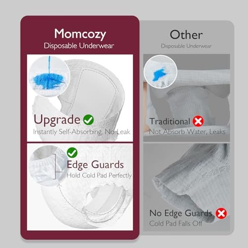 Momcozy Postpartum Recovery Essentials Kit, Labor Delivery Mom Care Kit, Self-Absorbent Disposable Underwear Nipple Nursing Pads Upside Down Peri Bottle Cold Pads Cooling Foam Canvas Bag Set