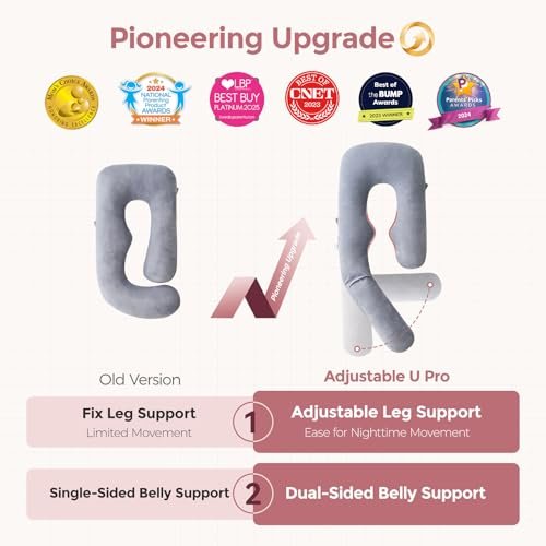 Momcozy Pregnancy Pillow for Sleeping, U Pro Maternity Pillow with Adjustable Leg Pillow and Removable Cover - Support for Back, Hips, Belly, Legs for Pregnant Women, 50-72 Inch Full Body Pillow, Grey