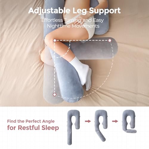Momcozy Pregnancy Pillow for Sleeping, U Pro Maternity Pillow with Adjustable Leg Pillow and Removable Cover - Support for Back, Hips, Belly, Legs for Pregnant Women, 50-72 Inch Full Body Pillow, Grey