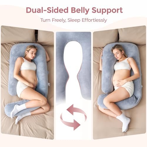 Momcozy Pregnancy Pillow for Sleeping, U Pro Maternity Pillow with Adjustable Leg Pillow and Removable Cover - Support for Back, Hips, Belly, Legs for Pregnant Women, 50-72 Inch Full Body Pillow, Grey