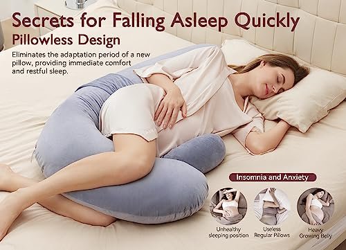 Momcozy Pregnancy Pillow, Original F Shaped Maternity Pillow for Pregnant Women with Adjustable Wedge Pillow, Full Body Support Pregnancy Pillows for Side Sleeping with Velvet Cover, Grey