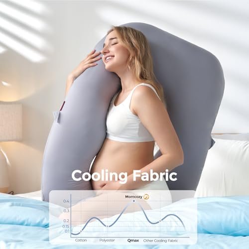 Momcozy Pregnancy Pillow with Cooling Cover, U Pro Pregnancy Body Pillow with Adjustable Leg Pillow - Support for Back, HIPS, Belly, Legs for Pregnant Women, 50-72 Inch Maternity Pillow, Grey