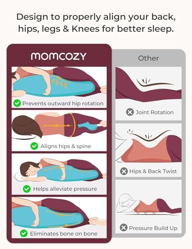 Momcozy Pregnancy Pillows for Side Sleeping, J Shaped Maternity Body Pillow for Pregnancy, Soft Pregnancy Pillow with Jersey Cover for Head Neck Belly Support, Grey
