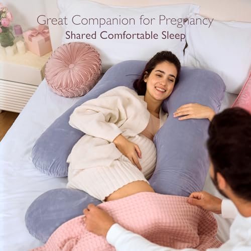 Momcozy Pregnancy Pillows for Sleeping, U Shaped Full Body Maternity Pillow with Removable Cover - Support for Back, Legs, Belly, HIPS for Pregnant Women, 57 Inch Pregnancy Pillow for Women, Grey