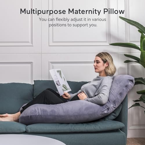 Momcozy Pregnancy Pillows for Sleeping, U Shaped Full Body Maternity Pillow with Removable Cover - Support for Back, Legs, Belly, HIPS for Pregnant Women, 57 Inch Pregnancy Pillow for Women, Grey
