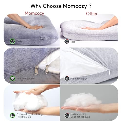 Momcozy Pregnancy Pillows for Sleeping, U Shaped Full Body Maternity Pillow with Removable Cover - Support for Back, Legs, Belly, HIPS for Pregnant Women, 57 Inch Pregnancy Pillow for Women, Grey