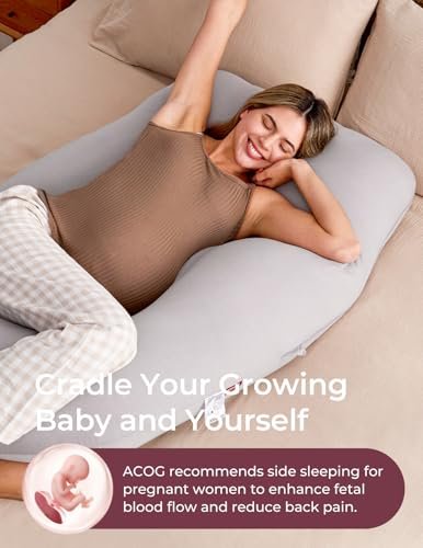 Momcozy Pregnancy Pillows for Sleeping, U Shaped Full Body Pillow for Pregnancy Women with Removable Jersey Cotton Cover, 57 Inch Maternity Pillow, Grey