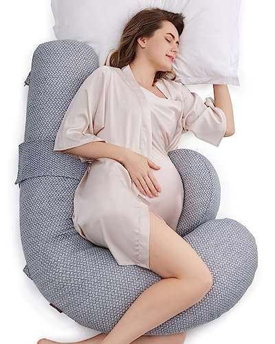 Momcozy Pregnancy Pillows, Original F Shaped, with Air Layer Cover, Grey