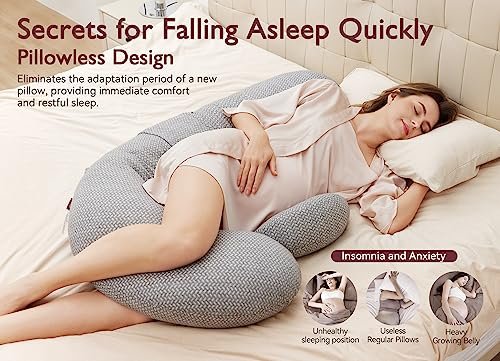 Momcozy Pregnancy Pillows, Original F Shaped, with Air Layer Cover, Grey