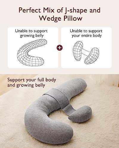 Momcozy Pregnancy Pillows, Original F Shaped, with Air Layer Cover, Grey