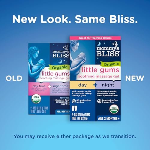 Mommy's Bliss Organic Little Gums Soothing Massage Gel Day and Night Combo, Great for Teething Babies, Age 2 Months+, Sugar Free, Mild & Sweet Flavor, 2 - 0.53 Oz Tubes (Pack of 1)
