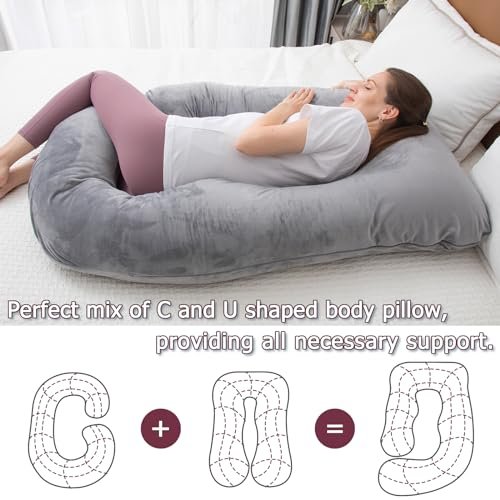 MOON PINE Pregnancy Pillow, U Shaped Full Body Pillow for Maternity Support, Sleeping Pillow with Cover for Pregnant Women (Dark Grey)