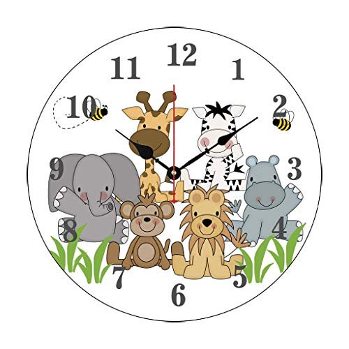 Moonluna Safari Jungle Animals Nursery Wooden Clock for Kids Living Room Bedroom Kitchen Home Decor 12 Inches