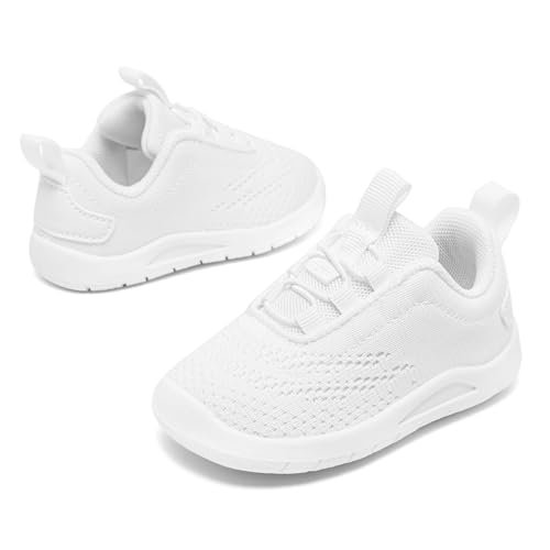 MORENDL Toddler Slip On Sneakers Baby Walking Shoes Non-Slip Breathable Unisex Pink Mesh Lace-Up Athletic Sneakers Infant Running Shoes