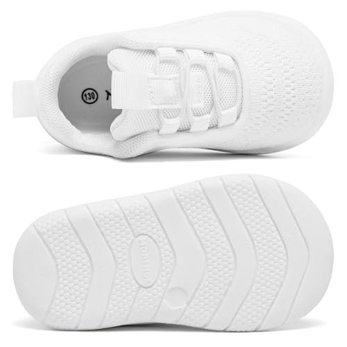 MORENDL Toddler Slip On Sneakers Baby Walking Shoes Non-Slip Breathable Unisex Pink Mesh Lace-Up Athletic Sneakers Infant Running Shoes