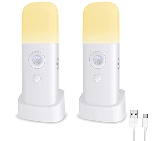 Motion Sensor Night Light Indoor, 2000mAh Battery Operated Lights, Cordless Table Lamps for Kids, 5 Stages Dimmable LED Nursery Night Lights for Bedroom, Bathroom, Hallway