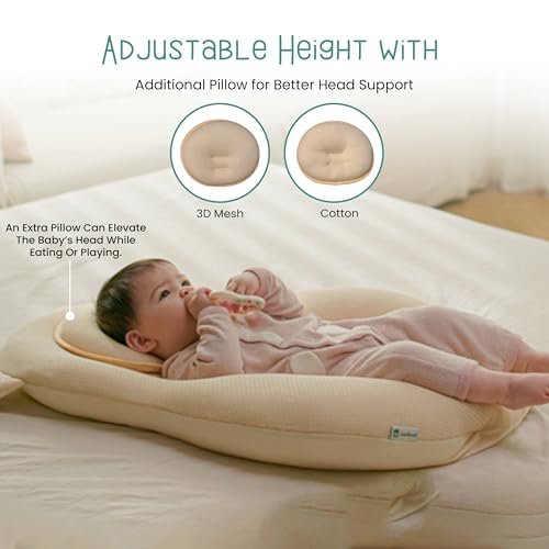 Multifunctional Baby Pillow: Anti-Roll, Nursing, and Tummy Time Features, 3D Air Mesh Fabric for Breathability. Adjustable Thickness, Easy Care