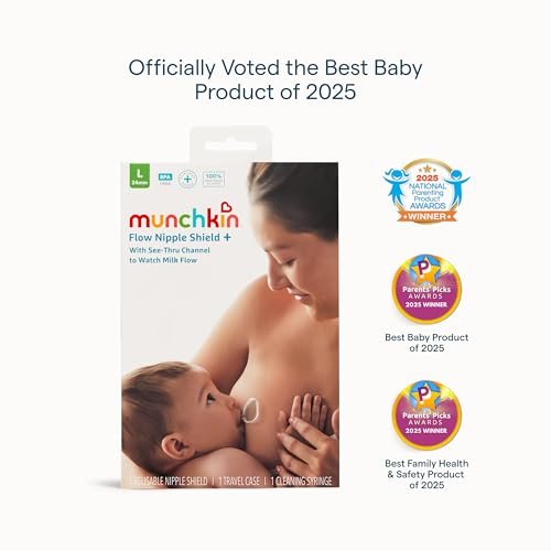 Munchkin® Flow Nipple Shield + with See-Thru Channel to Watch Milk Flow - Nurse Confidently and Meet Your Breastfeeding Goals - 20mm