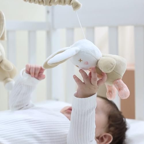 Musical Crib Mobile with 12 Lullabies, Rotating Arm and Detachable Plush Toys, Unisex Clip On Mobile for Standard Cribs, Baby Safe Materials for Sensory Development & Early Growth